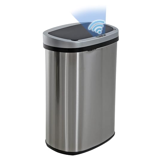 BestOffice | 13 Gallon Trash Can with Lid | Automatic Touchless Garbage Can | Odor Control | Modern Oval Design | Easy to Clean | Stainless Steel | Fits Any Kitchen, Bathroom, Office or Home by BestOffice