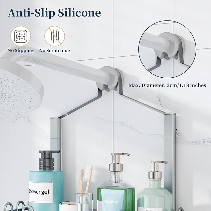 Consumest Shower Caddy Hanging – Rustproof Over Shower Head Hanger with Soap Holder and Hooks, Anti-Slip Shower Shelves for Storage, Bathroom Organizer for Apartment, Dorm, Silver - Image 4