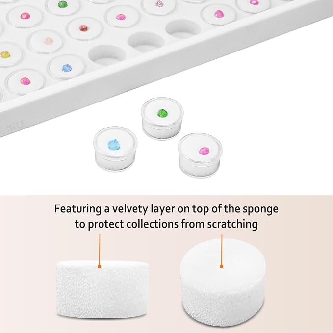 Ikee Design 50 White Foam Gem and Bead Storage Jars Showcase Stackable Display Tray Storage Box for Collectibles, Home Organization, 14.75 W x 8.25 D x 1 H in - Image 3