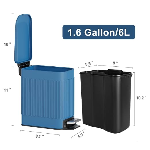 TrashAid Slim Bathroom Trash Can with Lid Soft Close, 6 Liter/1.6 Gallon Stainless Steel Small Garbage Can with Removable Inner Bucket, Step Pedal, Slim Wastebasket for Toilet, Office, Bedroom, Blue - Image 8