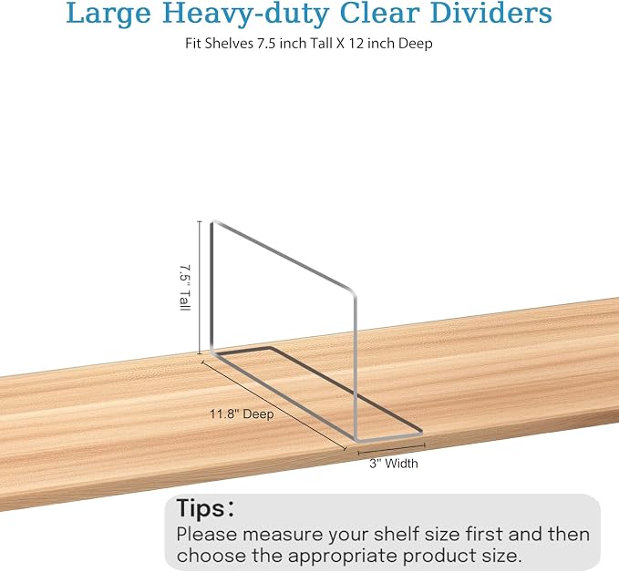 OKPOW Shelf Dividers Closet Organizer - 7.5" Tall X 11.8" Deep Acrylic Clear Sturdy Separate for Clothes Purse - Adjustable Space Saver Easy Install for Home Organization Enthusiasts 12 Pack - Image 3