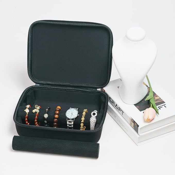 Portable Travel Jewelry Box Bracelet Display Holder with 2Rods for Watch Bangle Jewelry Organizer Storage Bag Women Men Black - Image 7