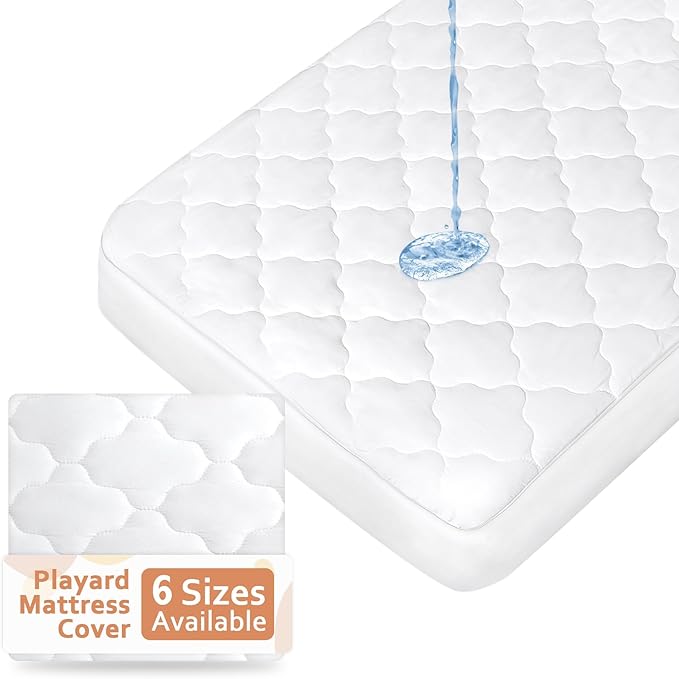 Pack and Play Mattress Pad (6 Sizes), Compatible with Baby Trend Lil Snooze Deluxe 2 Nursery Center, Pack and Play Mattress Sheets Cover Soft Quilted Protector