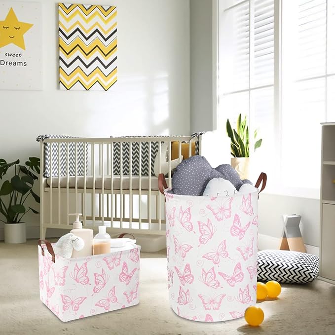 CLOCOR Rectangular Pink Basket, Collapsible Storage Bin, Waterproof Storage Box with Handles, Gift Organizer, Shelf Basket(Pink Butterfly) - Image 4