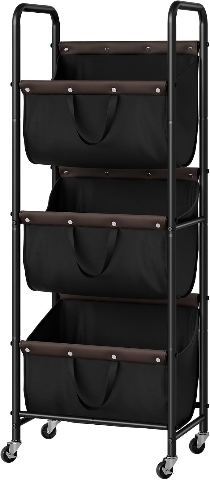 GRANNY SAYS 3 Tier Laundry Sorter, Laundry Basket with Wheels, Laundry Room Organization and Storage, 3 Section Rolling Laundry Cart for Dorm, Bathroom, Bedroom, Closet, Black by GRANNYSAYS