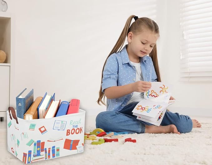 Kids Baskets Nursery Basket Girl Baby Storage Bins Rectangular Book Basket Toy Storage Bin Organizer Shelf Box Rose Room Decor(Book) - Image 5