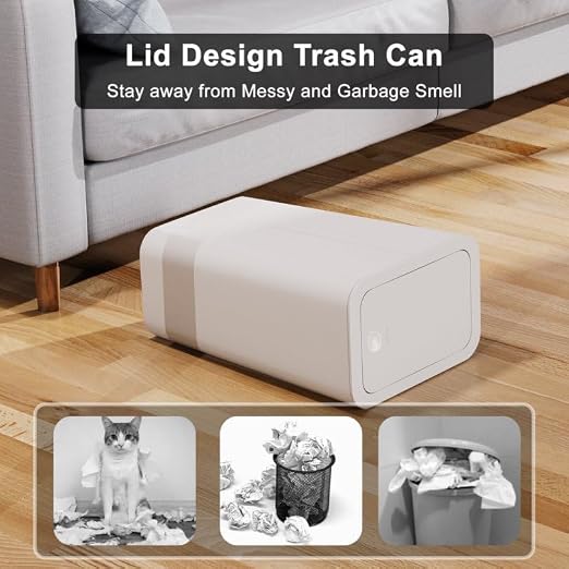 N. NETDOT 3 Pack Small Trash Can with lid, 3 Gallon Bathroom Trash Can,Garbage Can Slim Trash Bin Waste Basket for Bathroom,Kitchen,Bedroom,Living Room,Office,Laundry - Off White,Black,Grey - Image 4