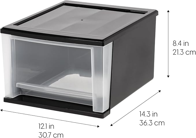 IRIS USA 17 Qt. Medium Plastic Stacking Drawer, Stackable Storage Organizer Unit with Sliding Drawer for Bedroom Kitchen Under Sink Pantry Craft Room Dorm Office, Black, 4-Pack - Image 3