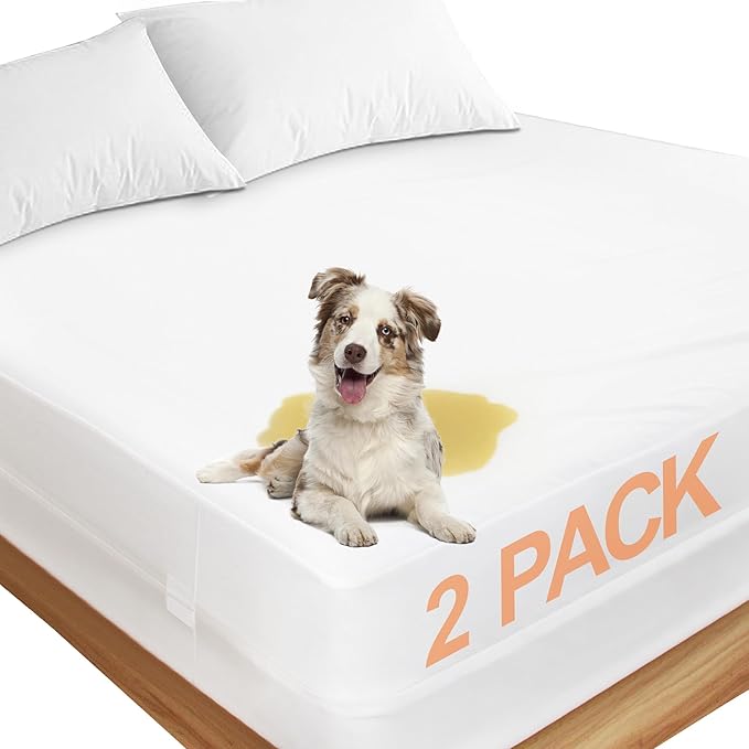 Mattress Protector Cover 2 Pack 36"x 84" Fits for 6-10 inch Depth, Waterproof Zippered Box Spring Mattress Encasement Hypoallergenic Noiseless