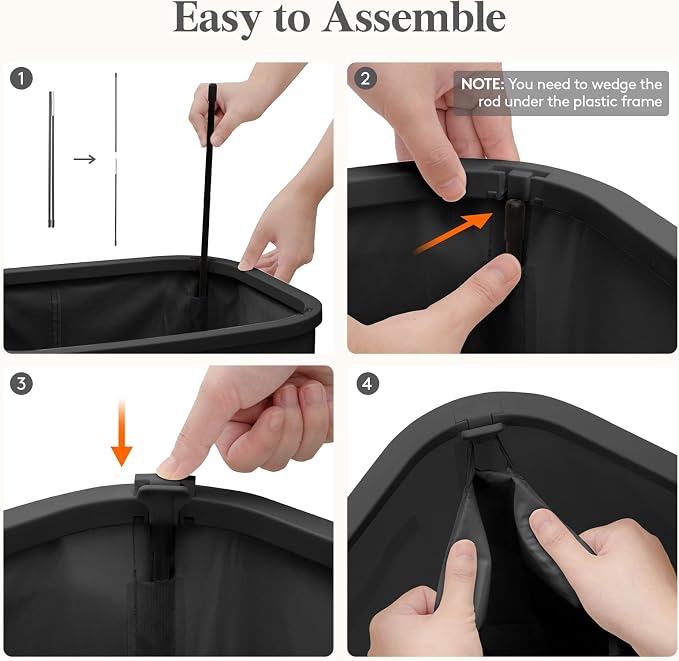 Lifewit Slim Laundry Basket with Lid, Narrow Large Laundry Hamper with Plastic Handles and Removable Bag, Tall Foldable Dirty Clothes Hampers for Laundry Room, Bedroom, Bathroom, Dorm, 75L Black - Image 4