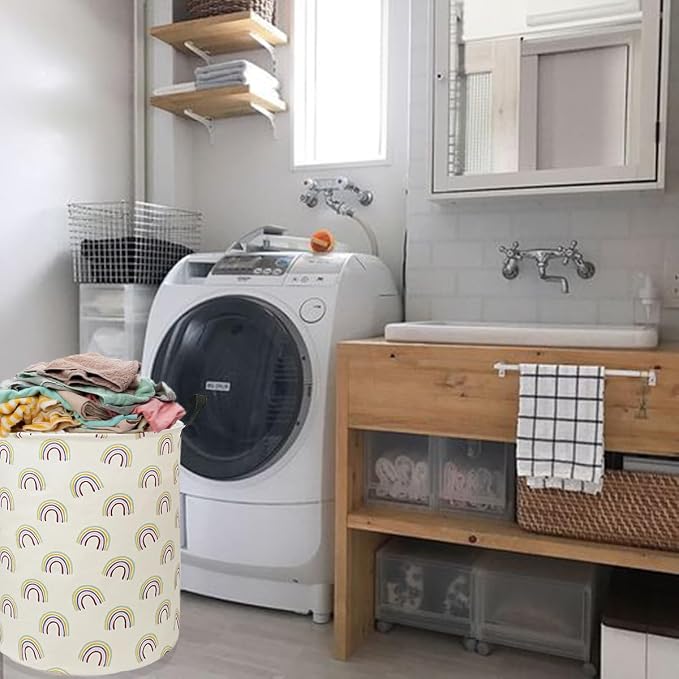 Collapsible Kids Laundry Basket Clothes Hamper, Foldable Storage Organizer Bin, Toy Clothes Storage with Handles for Boys Girls Bedroom, Room Decor Rainbow - Image 4