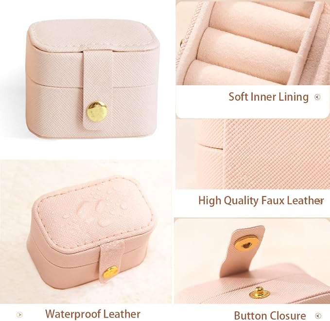 Travel Jewelry Ring Case,Small Jewelry Ring Box,Ring Holder,Mini Jewelry Case Portable Storage Case, for Women Girls, for Travel,Business,Wedding,Bridesmaid Gift(Pink) - Image 4