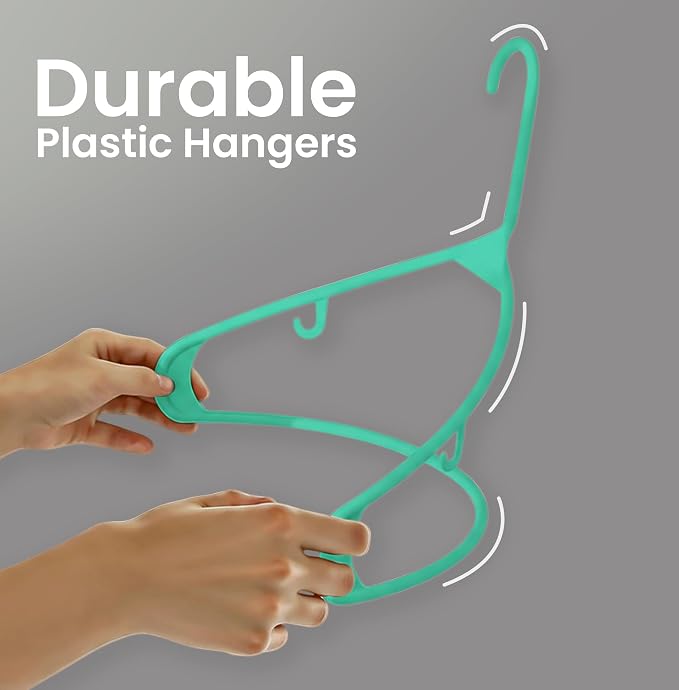 Utopia Home Plastic Hangers 50 Pack - Space Saving Clothes Hanger - Durable & Strong Closet Organizers and Storage with Built-in Strap Hooks - Essential for Shirts, Pants, Skirts & Coats (Aqua) - Image 6