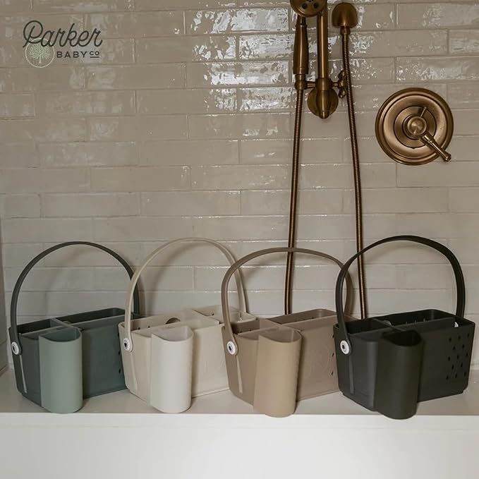 Parker Baby Bath Caddy | BPA Free & Food Grade Shower Caddy Organizer for Toys & Supplies | Quick-Dry, Sturdy & Perfect Size Shower Basket w/Handle in Neutral Colors - Image 2