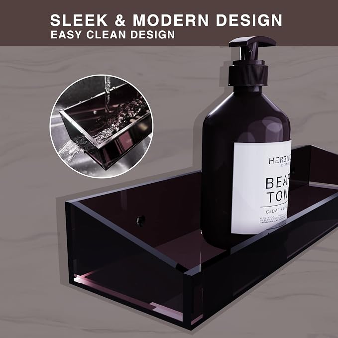 Bakzon Acrylic Wall Mount Organizer, Self Adhesive Shelves, No Drilling Hang Walls, for Bathroom, Kitchen, Living Room - Dark Brown - Image 4