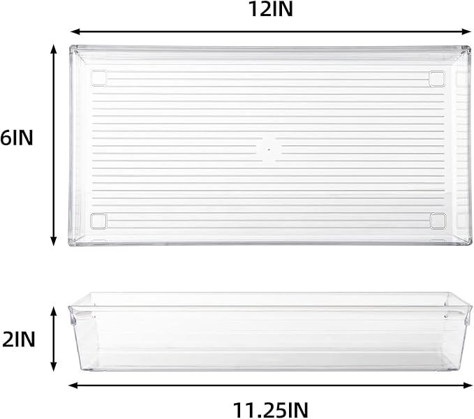 4 Pack 12"x 6" Large Size Clear Plastic Desk Drawer Organizer Tray Bathroom Office Kitchen Utensils Silverware Gadgets Dividers Desk Drawer Storage Bins Container for Dresser Cosmetic Makeup - Image 2