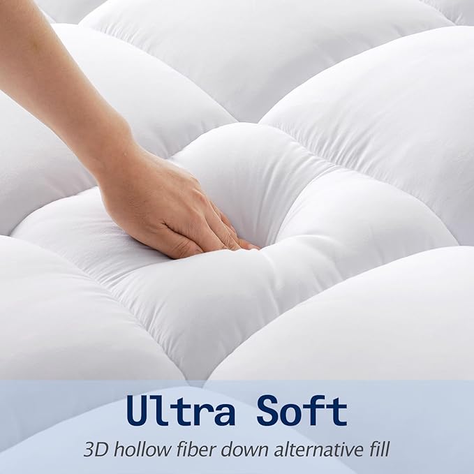 SOPAT Queen Size Mattress Topper – Extra Thick Pillow Top, Soft Down Alternative Fill, Deep Pocket Mattress Pad for Queen Bed (60x80 in, White)