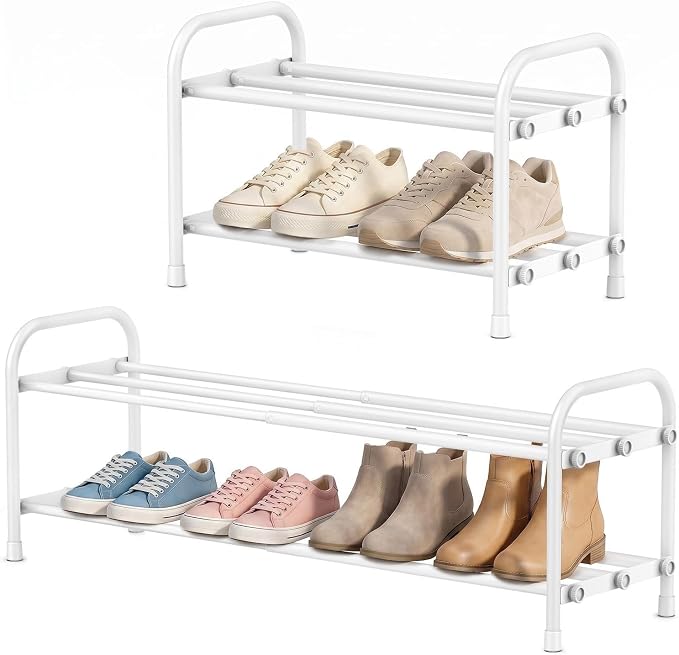 INSMART 2-Tier Expandable Shoe Rack:Stackable and Adjustable Shoes Organizer Storage Shelf, Sturdy and Durable Metal Structure Free Standing Shoe Rack for Closet Entryway Doorway, White by makeyourlifeclean