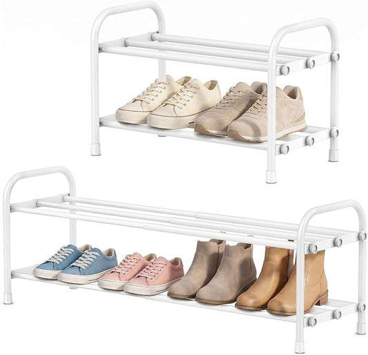 INSMART 2-Tier Expandable Shoe Rack:Stackable and Adjustable Shoes Organizer Storage Shelf, Sturdy and Durable Metal Structure Free Standing Shoe Rack for Closet Entryway Doorway, White by makeyourlifeclean