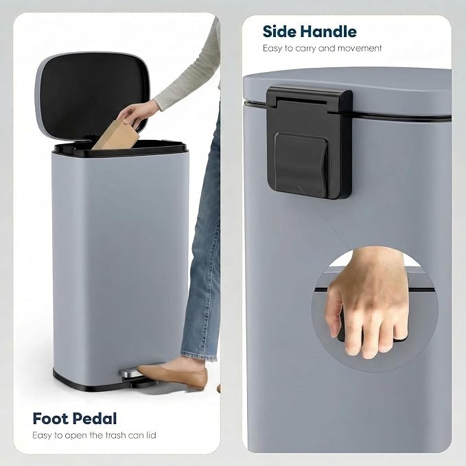 8 Gal Kitchen Trash Can, 30L Recycling or Garbage Bin, Brushed Stainless Steel Waste Basket, Soft&Quiet Close Dustbin, with Step-On Pedal, Removable Inner Bucket, for Home, Office, Living Room - Image 5
