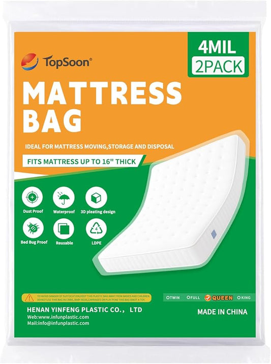 Topsoon 2PK Plastic Mattress Cover (4mil, Queen)