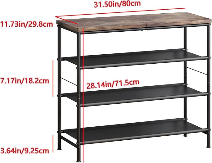 INGIORDAR Shoe Rack Organizer 4 Tier Metal Organizer Shelf with Industrial MDF Board and Layer Fabric for Entryway Closet Bedroom Living Room Garage,Black & Rustic Brown (Black+Rustic Brown, 4 Tier) - Image 3