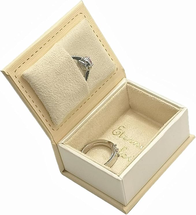 Book Shaped Ring Box - Vintage Engagement Ring Box with Hinged Lid for Proposal Engagement Wedding, Proposal Ring Case -PRB016-Yellow - Image 3