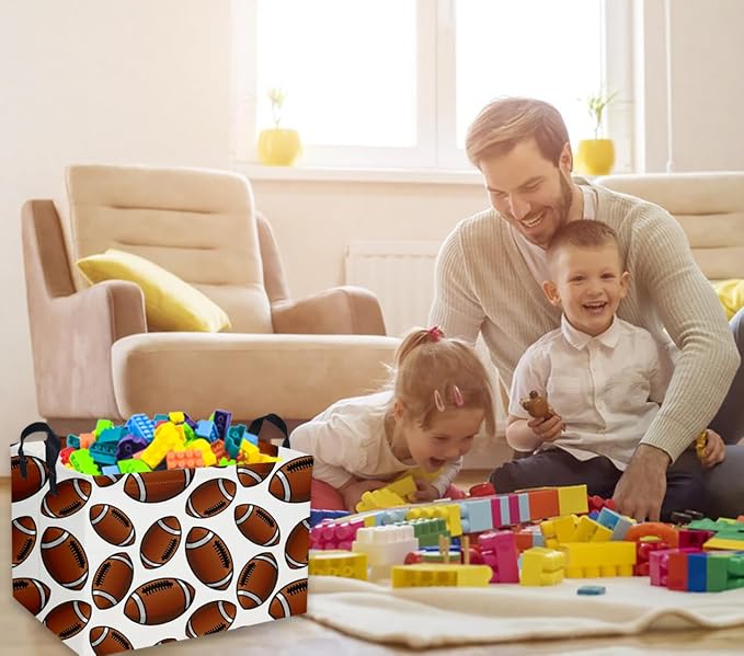 Rectangular Football Baskets Kids Storage Bins Baby Boy Basket Kids Toy Storage Bin Organizer Box Football Room Decor for Home(Football Basket) - Image 3