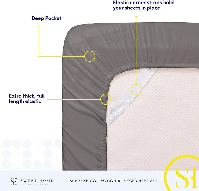 King Size Sheets - Breathable Luxury Bed Sheets with Full Elastic & Secure Corner Straps Built In - 1800 Supreme Collection Extra Soft Deep Pocket Bedding, Sheet Set, EXTRA DEEP pocket - King, Gray