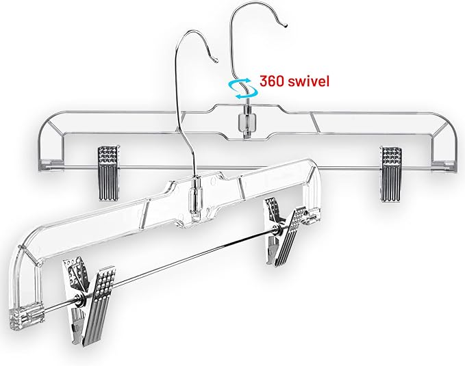 DEILSY™ Skirt Hanger Pants Hangers with Clips Hangers Shorts Hanger Clear Plastic Clothes Hangers with 2-Adjustable Clip Non-Slip Clothes Hangers Perfect for Pant, Pack of 12 - Image 7