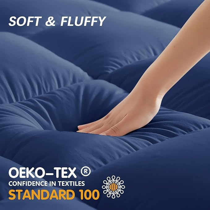CYMULA Short Queen Mattress Topper, Cooling Bed Mattress Topper, Navy Thick Mattress Pad Cover Pillow Topper