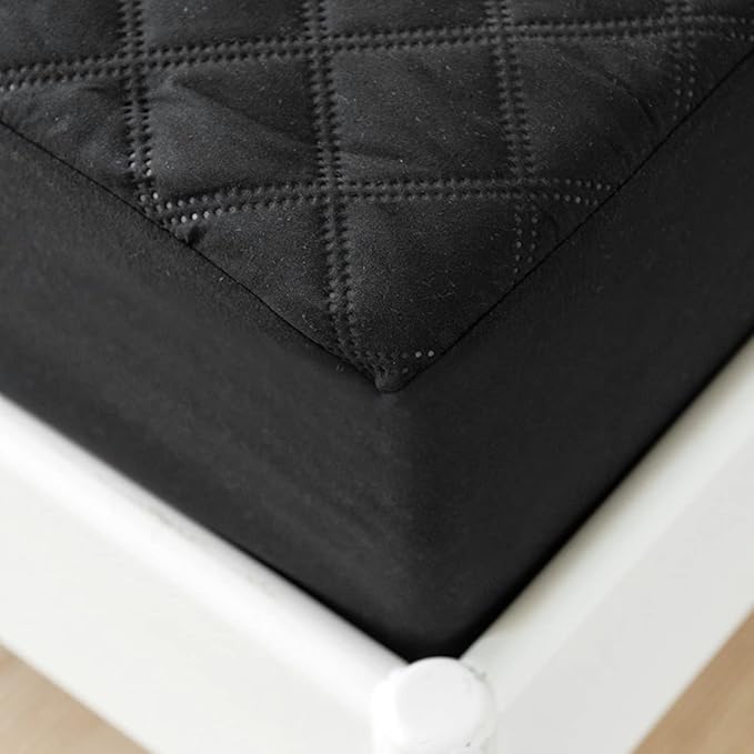 jejeloiu Black Quilted Mattress Pad, 100% Waterproof Breathable Full Bedding Fitted Sheet Mattress Protector 14" Deep Pocket Cotton Snow Down Alternative Filling Mattress Cover (Full,Black)
