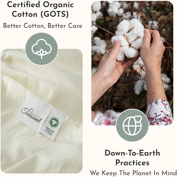 100% Cotton Organic Mattress Protector | Breathable & Noiseless GOTS Organic Mattress Pad with Premium 300GSM Durability | Machine Washable Quilted Bed Protector with Deep Pocket (Ivory, Cal King)