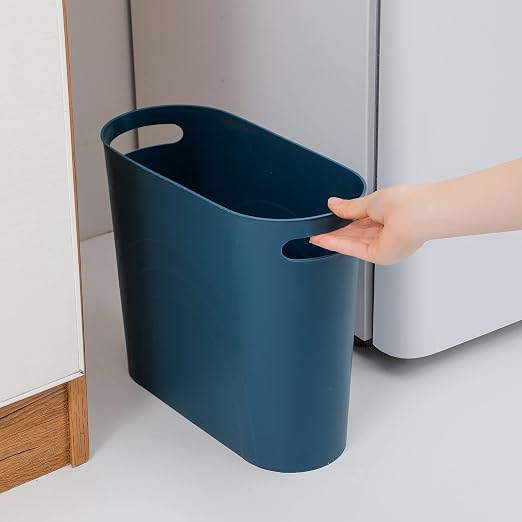 rejomiik Small Trash Can, 3.5 Gallon Slim Garbage Can Plastic Waste Basket with Handles Container Bin for Narrow Spaces Bathroom, Bedroom, Kitchen, Office at Home, Teal Blue - Image 3