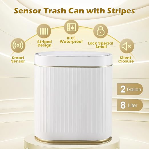 SYNCVIBE Bathroom Trash Can with Lid Automatic 2 Gallon Motion Sensor Garbage Bin, 7.5 Liter Smart Trash Bin Bathroom Decor, Plastic Garbage Can, Narrow Trash Can for Bedroom, Office, Living Room - Image 5