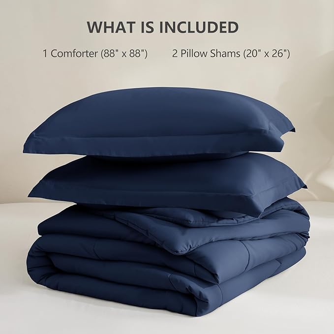 CozyLux Queen Size Comforter Set - Navy Blue Comforter Queen Size, 3 Pieces Box Stitched Bed Set for All Seasons, Soft Lightweight Bedding Sets with 1 Down Alternative Comforter and 2 Pillow Shams