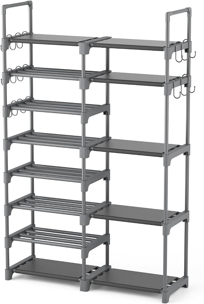 ROJASOP Shoe Rack, Shoe Storage Organizer for Closet Entryway Garage Bedroom, 8 Tier Tall Metal Shoe Shelf for 26-32 Pairs Boots & Shoes, Adjustable Shoe Stand for Small Space by ROJASOP