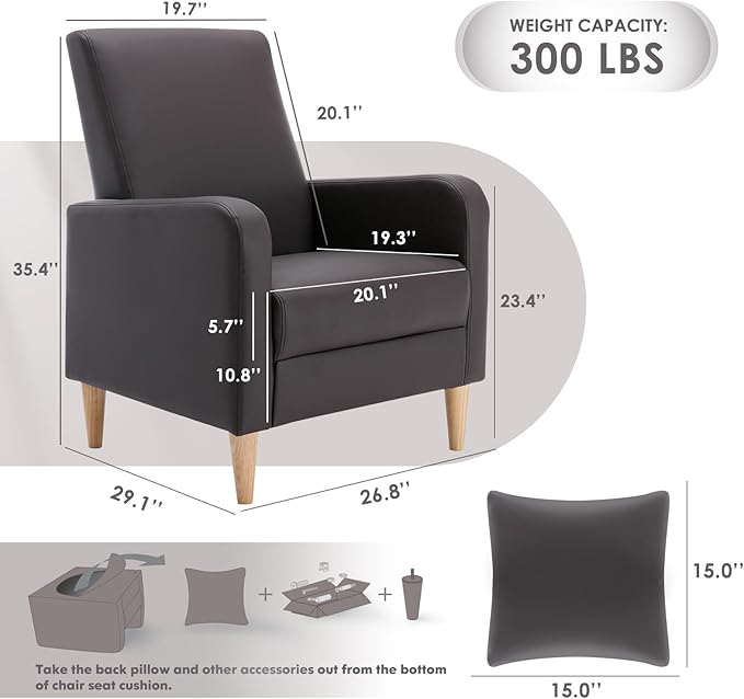 COLAMY Modern Accent Living Room Chairs Set of 2, Upholstered Faux Leather Armchairs Reading Side Chair, Single Sofa with Back Pillow and Wood Legs, Brown