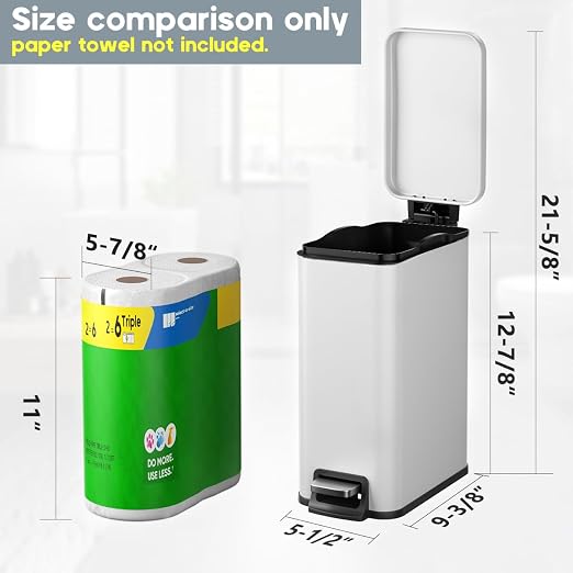 Slim Bathroom Trash Can with Lid Soft Close, 1.6 Gallon Stainless Steel Garbage Can with Removable Inner Bucket, Durable Step Pedal, Small Trash Bins for Toilet, Bedroom, Kitchen, Office - Image 3