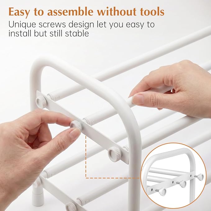 INSMART 2-Tier Expandable Shoe Rack:Stackable and Adjustable Shoes Organizer Storage Shelf, Sturdy and Durable Metal Structure Free Standing Shoe Rack for Closet Entryway Doorway, White - Image 7