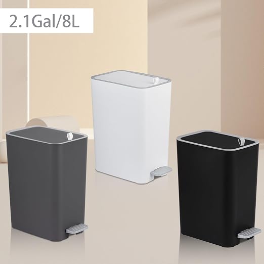 rejomiik Small Bathroom Trash Can with Lid, 2.1 Gallon Step Garbage Can with Handle, Slim Mini Wastebasket Bin for Bedroom, Office, Dorm, Dark Gray - Image 7