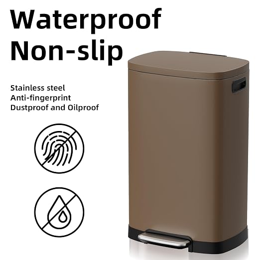 KdbK 13 Gallon Trash Can with Lid, 50L Fingerprint Proof Stainless Steel Kitchen Trash Can with Removable Inner Bucket and Lid Soft Close, Pedal Rubbish Bin for Home Office, Brown - Image 5