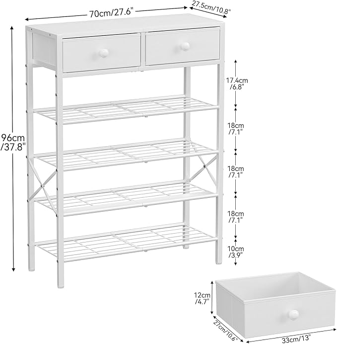 Shoe Rack for Entryway, 5 Tier Shoe Organizer with 2 Non-Woven Drawers, Metal Storage Shoe Shelf for 16-20 Pairs of Shoes, with Wooden Top and Steel Frame, Shoe Stand for Closet Greige - Image 3