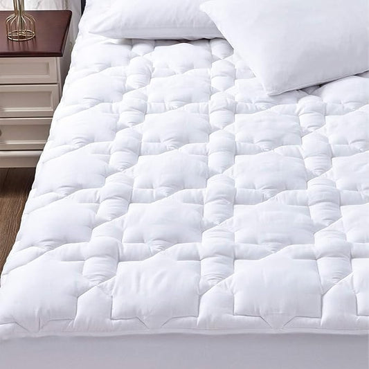 CozyLux King Mattress Pad - Cotton Mattress Topper King Size up 8-21" Thick Mattresses, 450GSM Quilted Fitted Breathable & Soft Mattress Cover, Cooling Mattress Protector (78"x80", White)