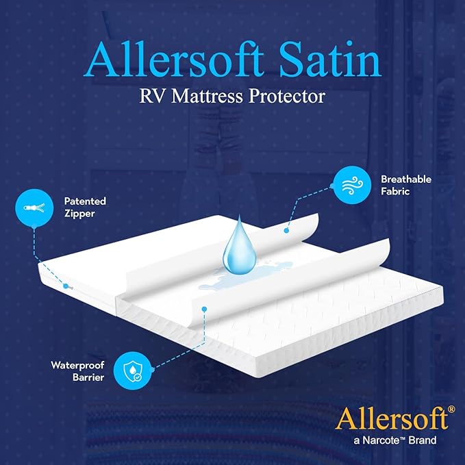 RV 6 Sided Zippered Mattress Protector with Secure Locking Zipper 51x74. Creates a Natural Seal Around Your Mattress from Dust, Pet Dander, Pollen, Liquids & More. Oeko-Tex Cert
