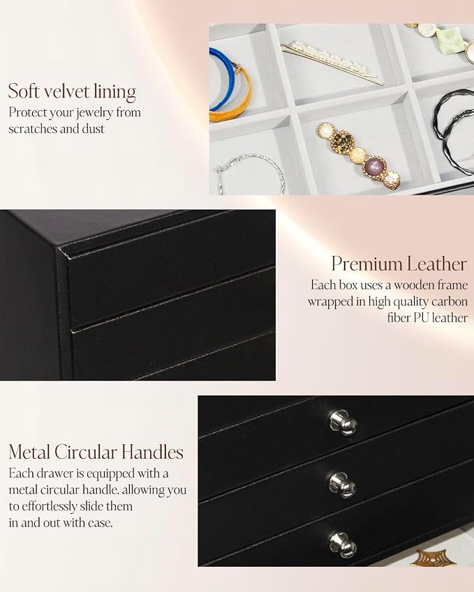 GUKA Large Jewelry Box, Jewelry Case with 10 Drawers for Big and Small Jewelry, Jewelry Storage Organizer for Watch Earrings Necklace Rings Bracelets, Birthday Wedding Gifts, Black - Image 5
