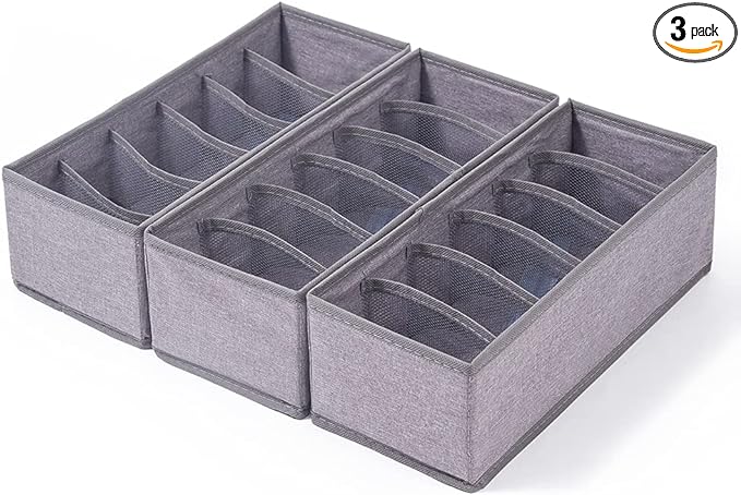 Qozary 3 Pack Sock Underwear Drawer Organizer Dividers, Collapsible Cabinet Closet Storage Boxes for Clothes, Socks, Lingerie, Underwear, Tie, Belt, Baby, Bedroom by Qozary