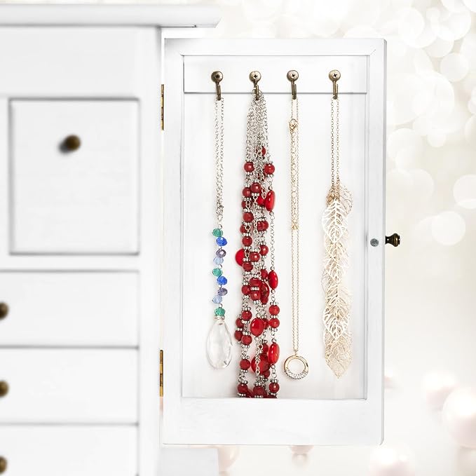 Jewelry Box for Women, Rustic Wooden Jewelry Boxes & Organizers with Mirror & Drawers,6 Layer Jewelry Organizer Box for Rings Earrings Necklaces Bracelets ((Weathered White) - Image 6
