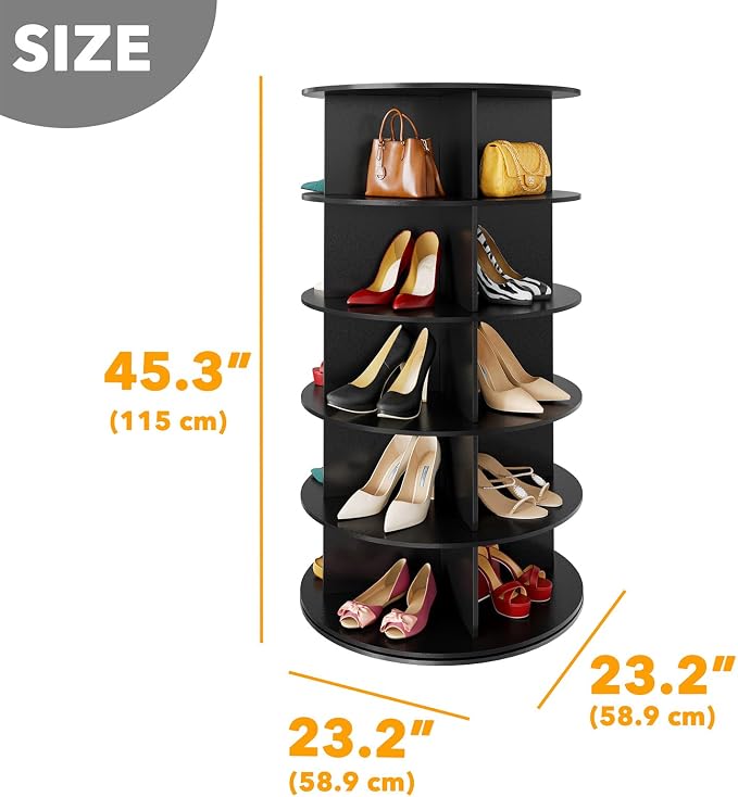 SpaceAid 5 Tier Rotating Shoe Rack Tower, Spinning Shoe Display Lazy Susan, Revolving 360 Shoe Rack Storage Round Carousel, Vertical Handbag Rotate Shoes Closet Organization (5-Tier Black) - Image 2