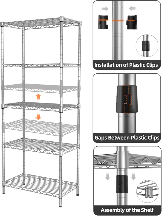 SINGAYE Shelf Wire Shelving Adjustable Storage Shelves Rack Standing Units for Kitchen Closet Laundry Bathroom Organizers Metal Pantry Narrow Mesh Gaps 12" D x 22" W x 59" H Gray - Image 6